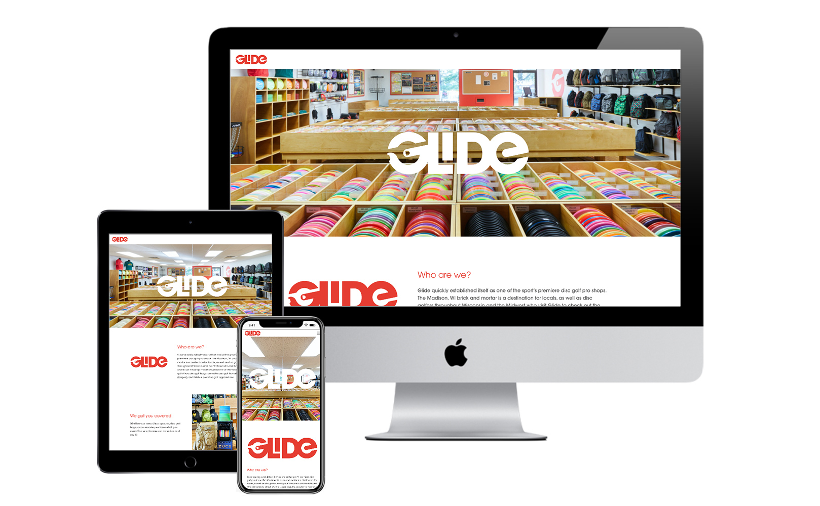 Glide Disc Gold multi-device mockup.